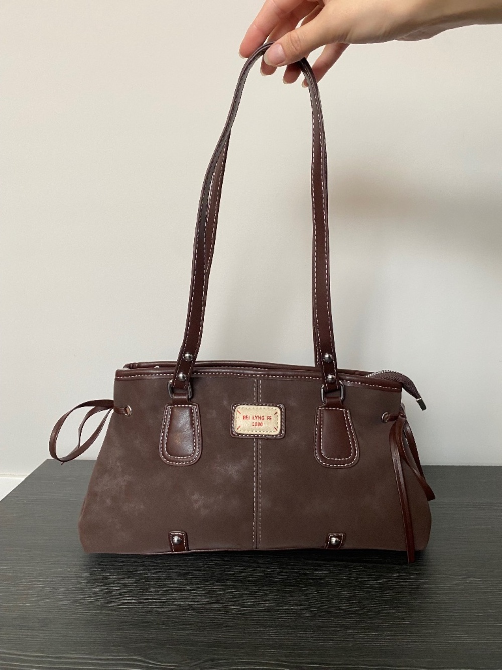 Women’s Brown Faux Leather Shoulder Tote Handbag Purse New With Dog Charm